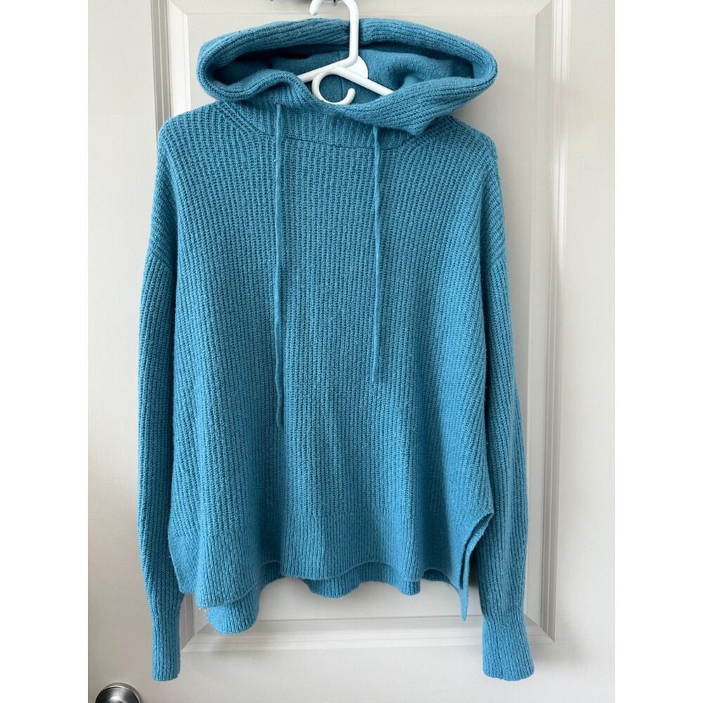 Lou & Grey Blue Hoodie Sweater Slit Sides Women's Sz Small